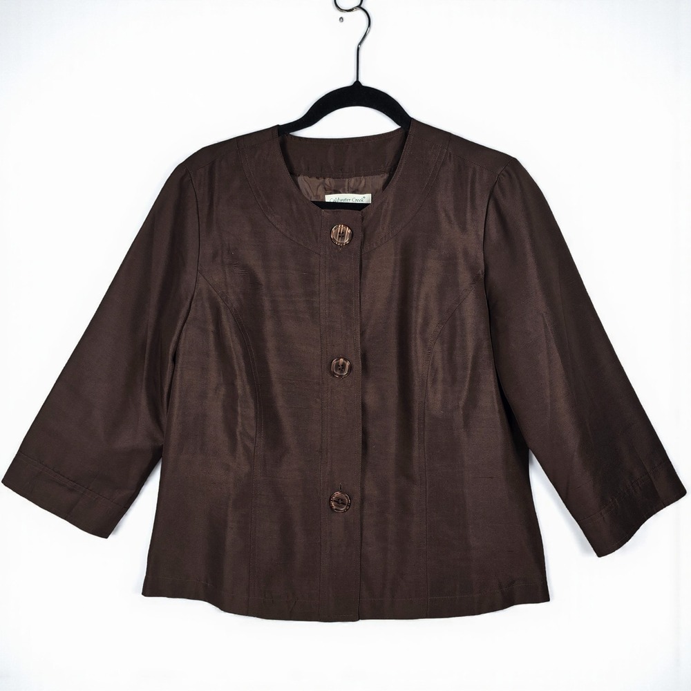 Coldwater Creek Silk Brown Blazer‎ Jacket Woman Size 10 Button Front Career Work
